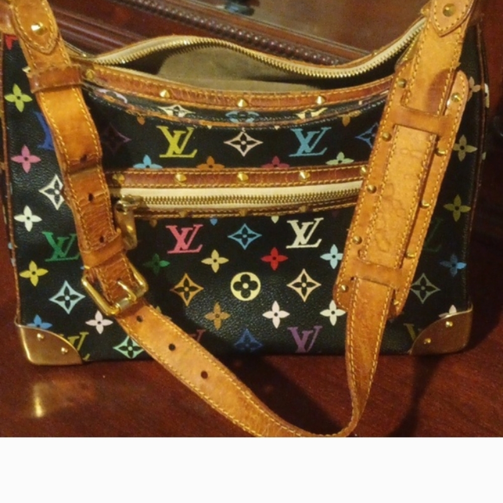 Louis Vuitton Black Multicolor Monogram Crossbody Bag with Tan Leather Trim